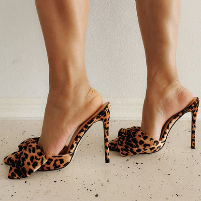 Women's Pointed Toe Heels Classic Leopard Print Stiletto Mules Shoes