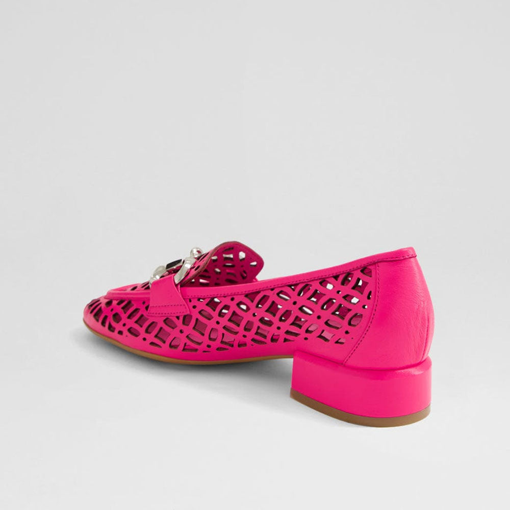 Hot Pink Square Toe Cutout Heeled Loafers with Horsebit