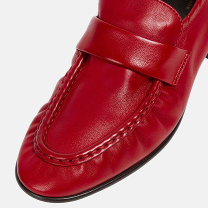 Softy Red Round Toe Low Chunky Heel Women's Loafers