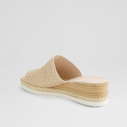 FSJ Nude Open-Toe Woven Platform Wedge Slide Sandals