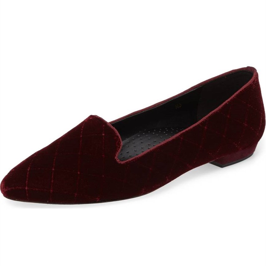 Maroon Velvet Comfortable Flats Almond Toe Plaid Women's Loafers