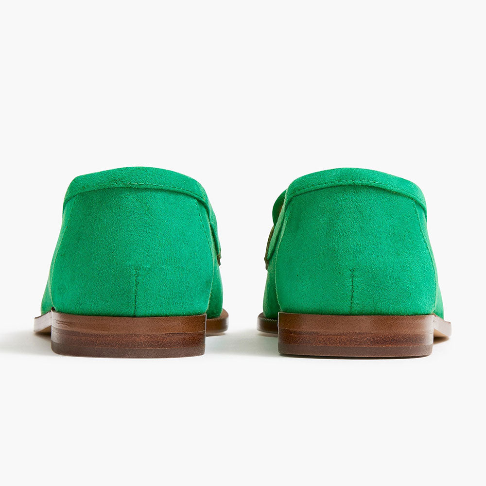 Green Vegan Suede Round Toe Comfortable Flat Penny Loafers Women