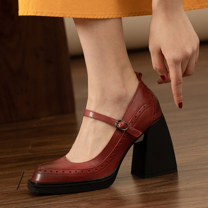 Maroon Vegan Leather Closed Toe 4'' Chunky Heel Platform Loafers