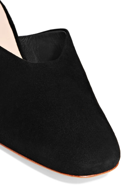 Women's Black Square Toe Vegan Suede Block Heel Mules Shoes