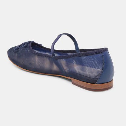 FSJ Navy Mesh Round Toe Bow Simple Ballet Flats with A Strap