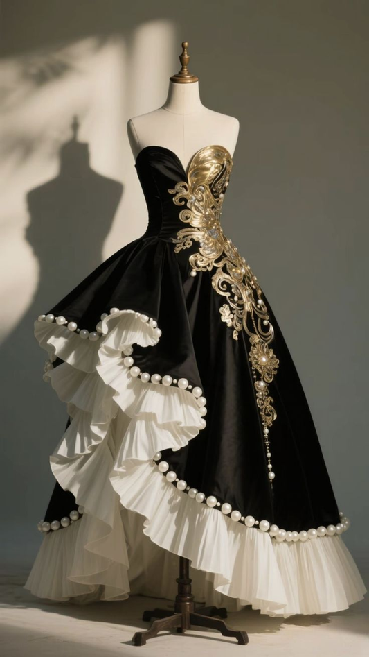 Sweetheart Neck Vintage Black And White Gown Evening Party Dress Prom Dress cg26160