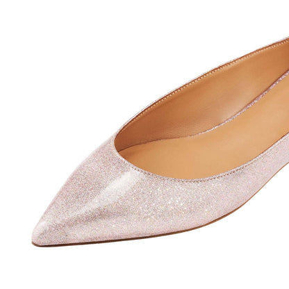 Pink Glitter Pointed Toe Women Dress Flats with Buckle Ankle Strap