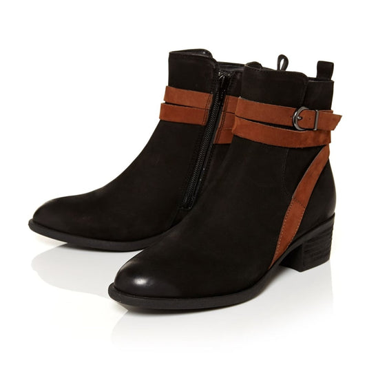 Women's Fashion Black Comfortable Shoes Round Toe Buckle Ankle Boots