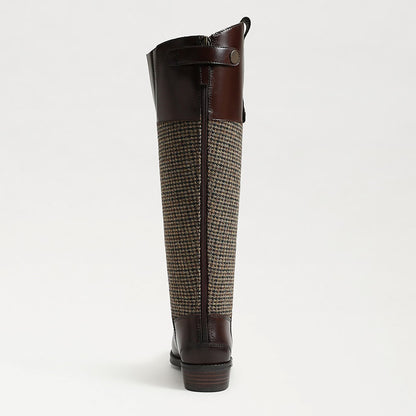 Brown Patchwork Round Toe Chunky Heel Zipper Riding Knee High Boots