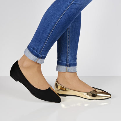 Black and Gold Pointy Toe Flats Comfortable Shoes