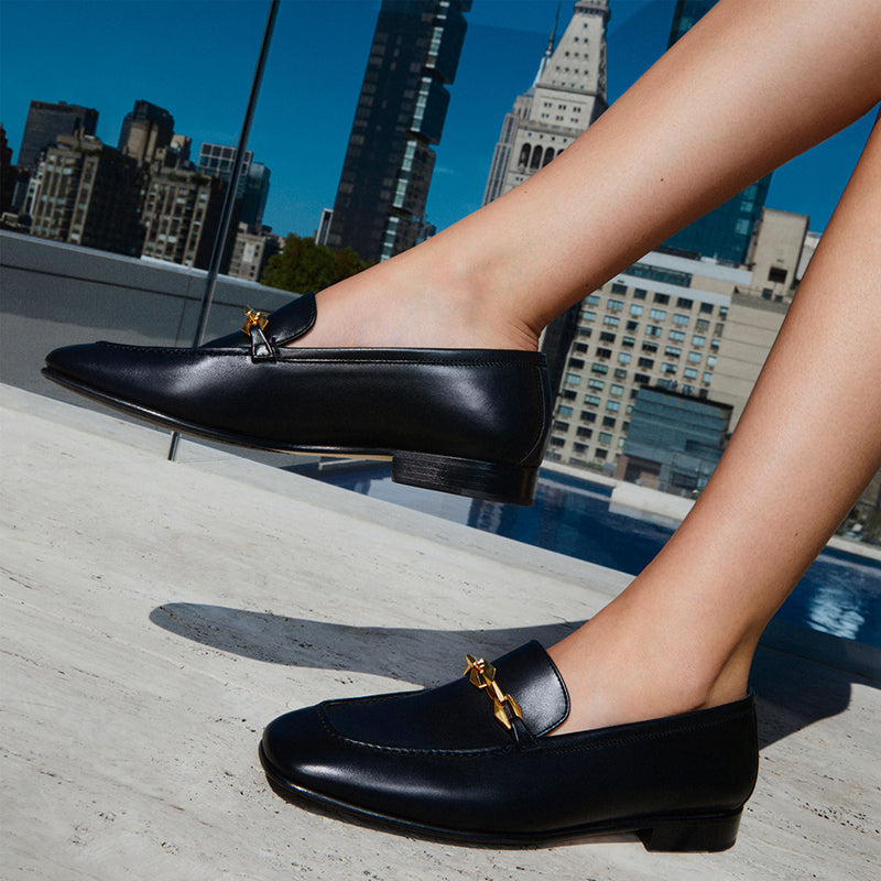 Black Square Toe Vintage Shoes Classic Buckle Flat Women's Loafers