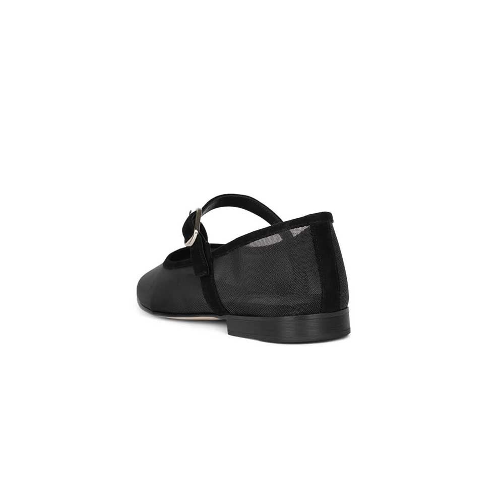 Black Mesh Round Toe Mary Jane Ballet Flats