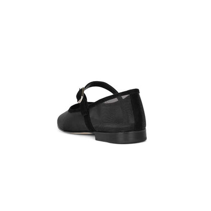 Black Mesh Round Toe Mary Jane Ballet Flats