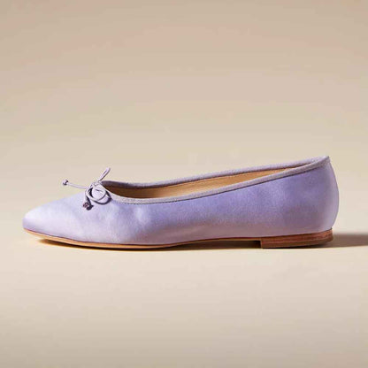 Light Purple Satin Round Toe Elegant Ballet Flats with Bow