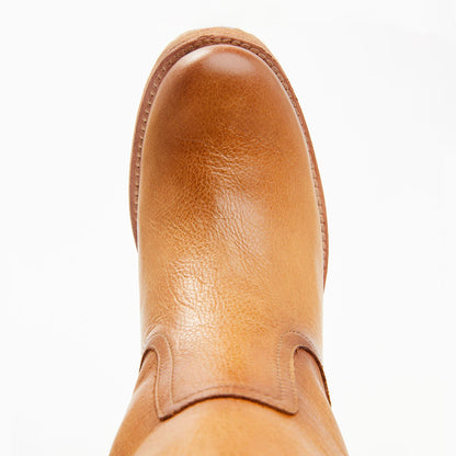 FSJ Classic Tan Round Toe Pull-On Stacked Heel Mid Calf Boots