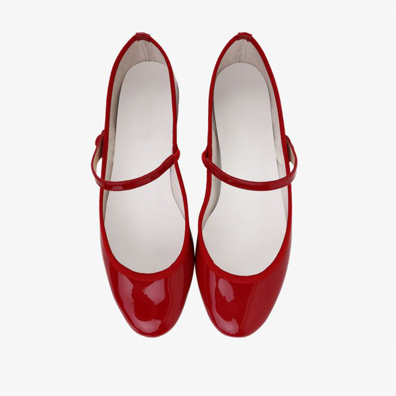 Red Round Toe Patent Leather Flats Mary Jane Shoes for Women