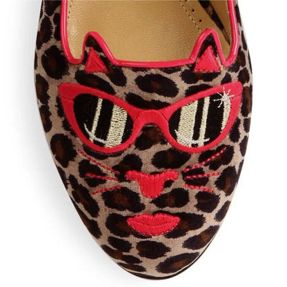 FSJ Fashion Barbie Kitty Pattern Slip On Leopard Flats