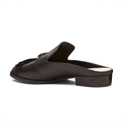 Black Pointed Toe Comfy Flats Fringe Mule Loafers for Women