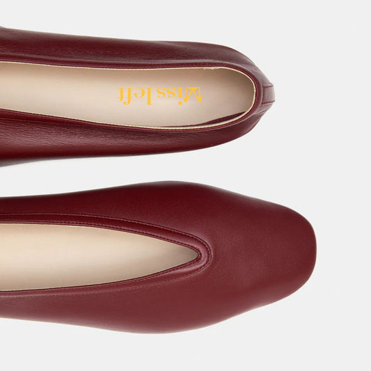 Comfortable Maroon Vegan Leather Slip-On Round Toe Ballet Flats