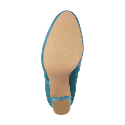 Women's Teal Velvet Chunky Heel Ankle Boots with Zipper