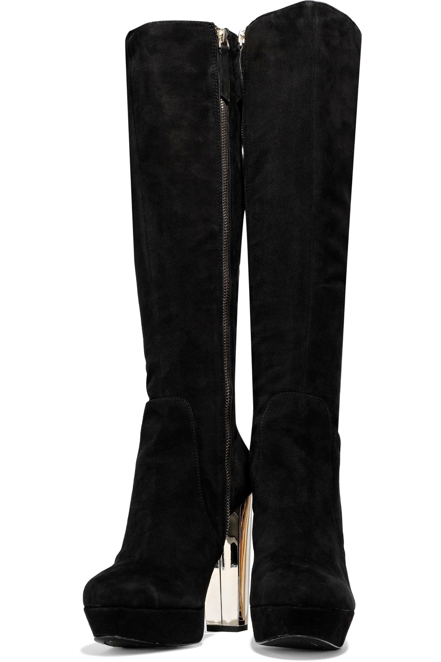Black Vegan Suede Chunky Heel Knee High Boots with Platform