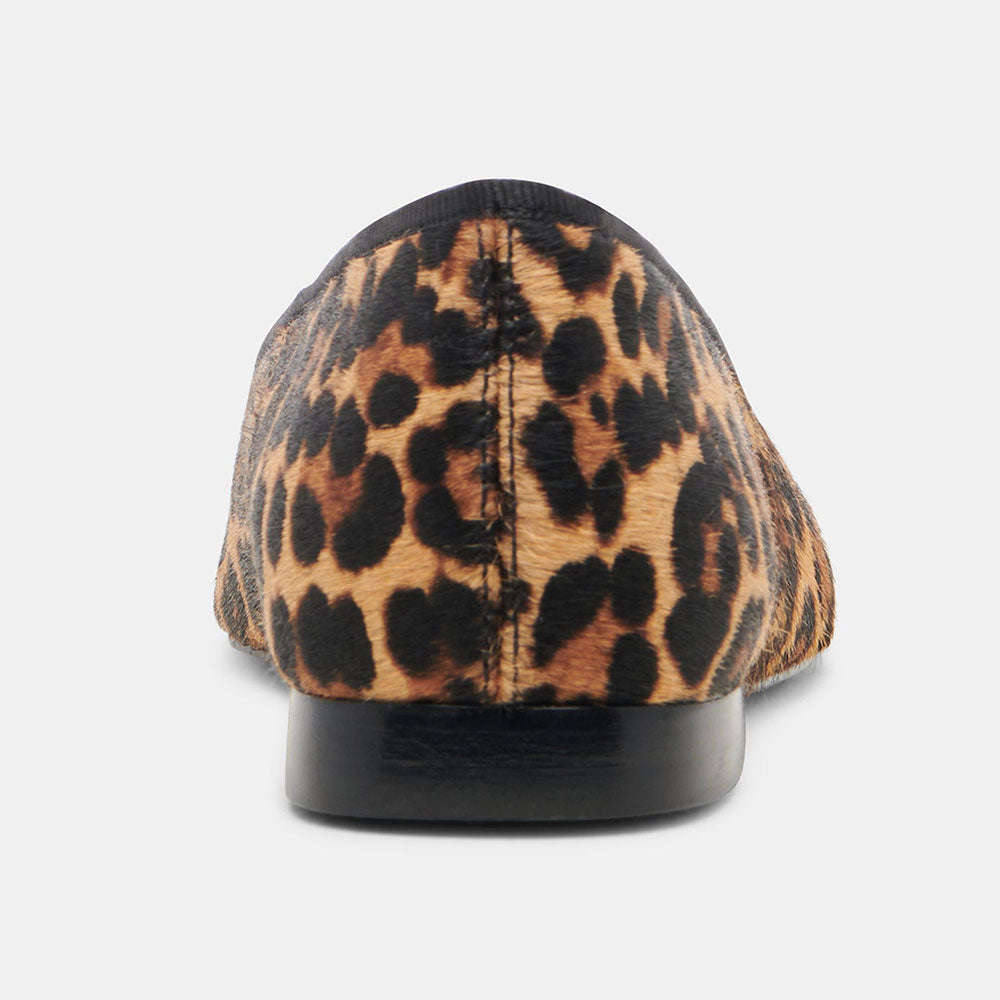 Brown Leopard Printed Square Toe Ballet Flats with Bow Strap