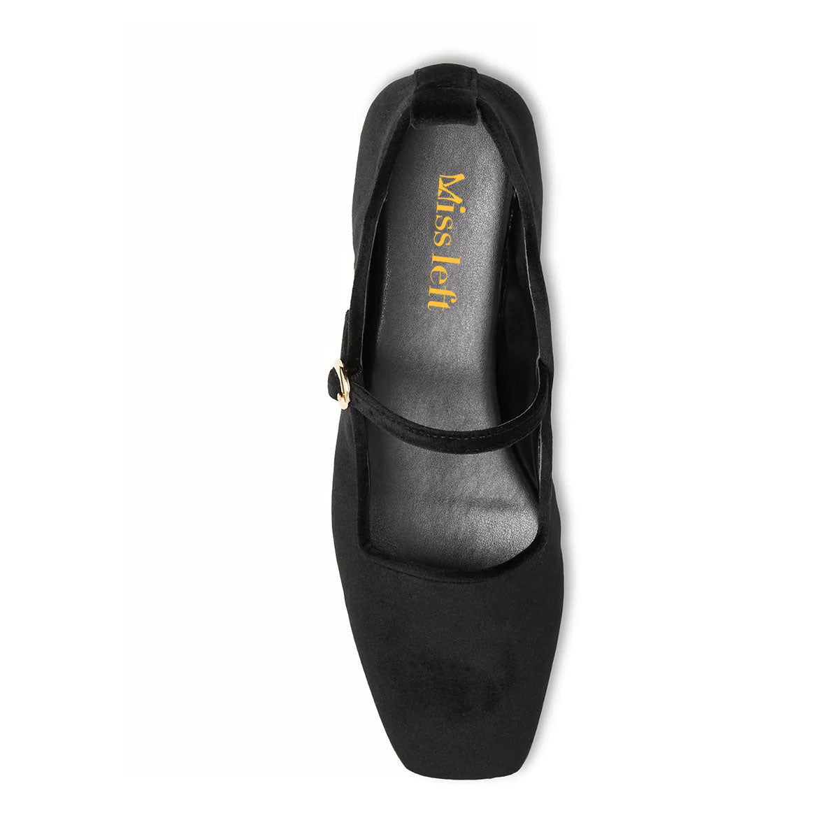 Black Velvet Square Toe Buckled Fashion Mary Jane Flats for Women