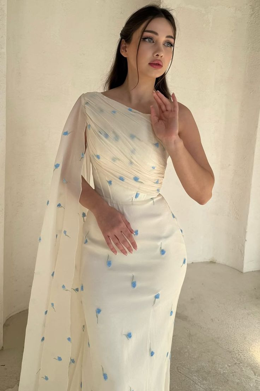 Pretty Asymmetrical One Shoulder Chiffon Mermaid Prom Dresses Column With Ruffle cg26155