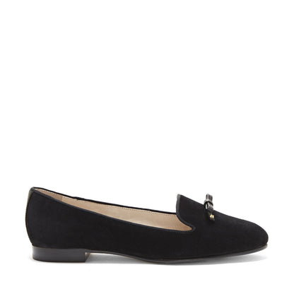 Black Vegan Suede Round Toe Flats Women's Loafers with Bow