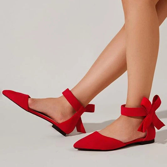 Women's Trendy Shoes Red Pointed Toe Flats with Oversized Bow