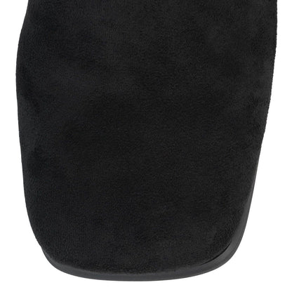 Black Faux Suede Square Toe 3'' Chunky Heel Wide Calf Knee High Boots