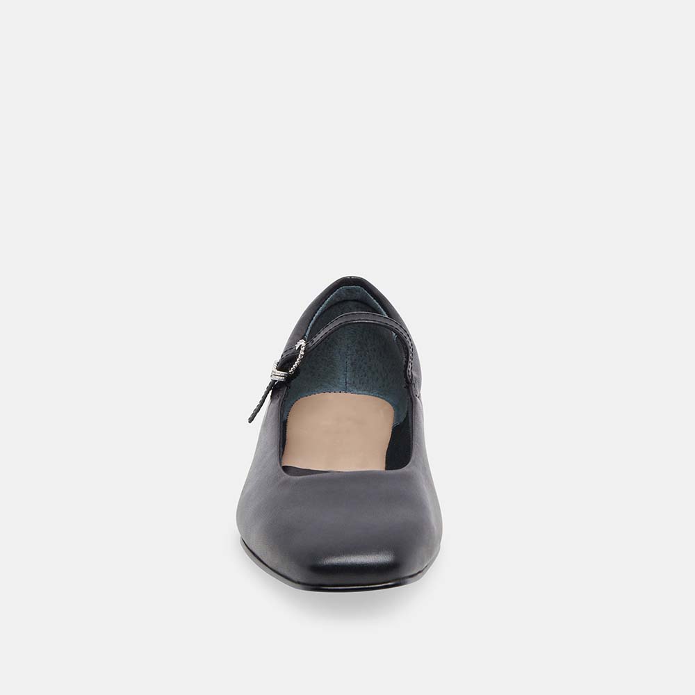 Black Vegan Leather Square Toe Buckled Mary Jane Ballet Flats