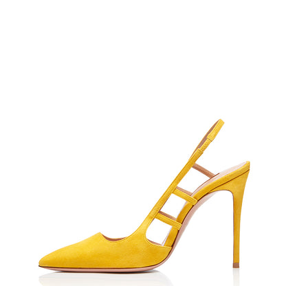 Yellow Vegan Suede Stiletto Heel Slingback Pumps