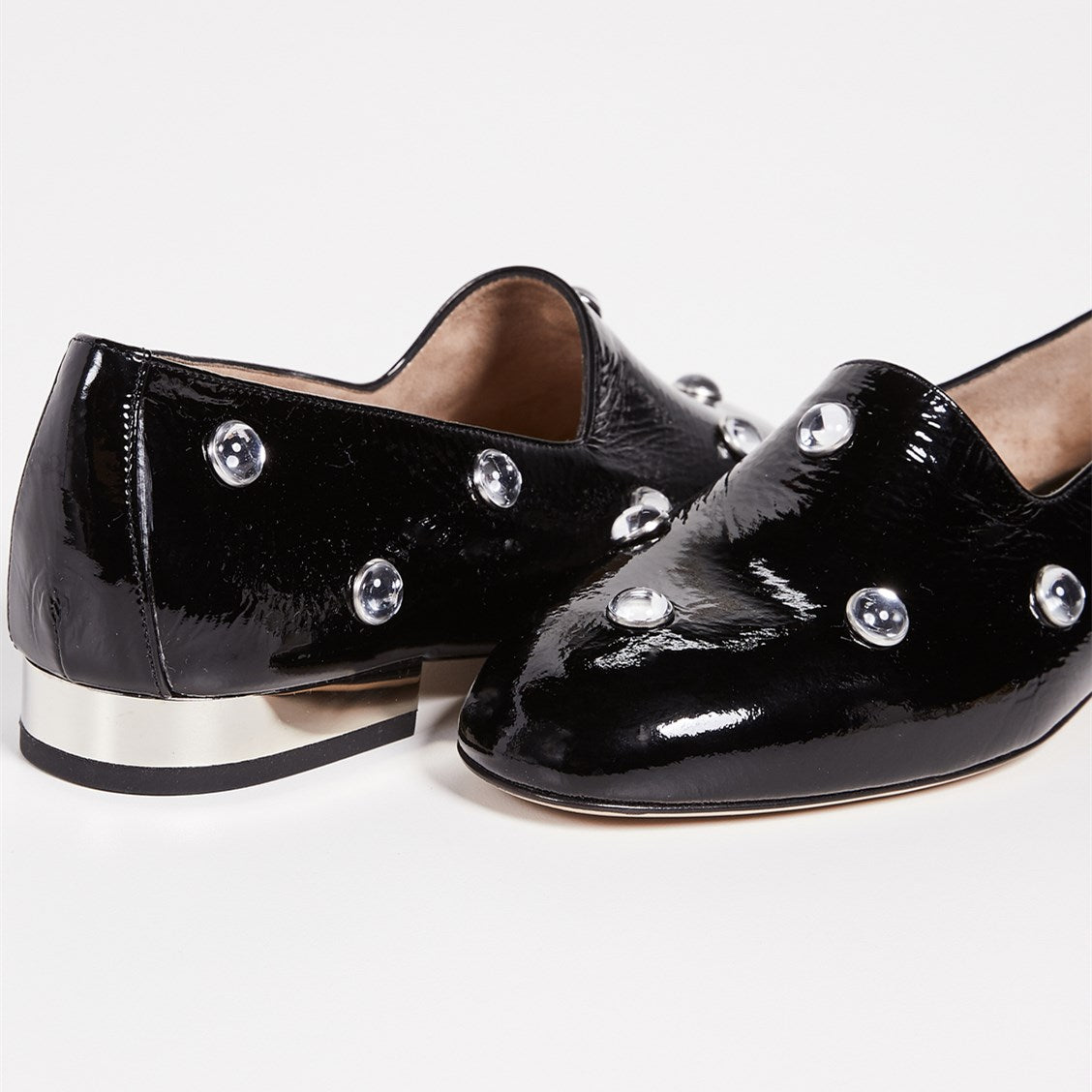 Black Almond Toe Casual Flats Rhinestone Loafers for Women