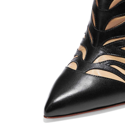 Women's Black and Nude Animal Print Pointed Toe Mule Heels