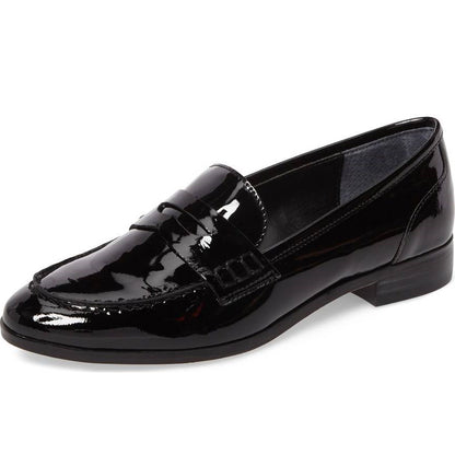 Black Patent Leather Round Toe Slip-On Flats Penny Loafers for Women