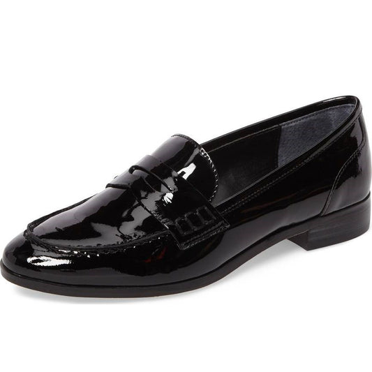 Black Patent Leather Round Toe Slip-On Flats Penny Loafers for Women