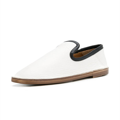 White Round Toe Black Trim Comfortable Flats Loafers for Women