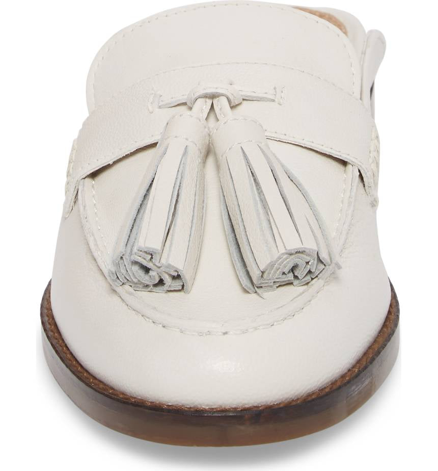 Ivory Round Toe Comfy Flats Fringe Mule Loafers for Women