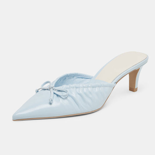 Women's Light Blue Pointed Toe Bow Decor Elegant Mule Heels