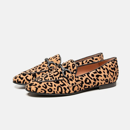 Brown Faux Suede Round Toe Elegant Leopard Flat Loafers
