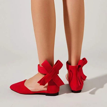 Women's Trendy Shoes Red Pointed Toe Flats with Oversized Bow