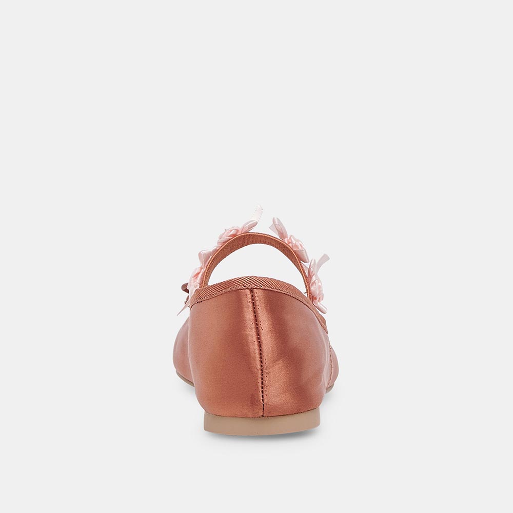 Pink Satin Square Toe Shoes Bow Embellished Ballet Flats with Straps