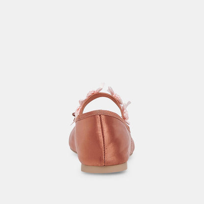 Pink Satin Square Toe Shoes Bow Embellished Ballet Flats with Straps