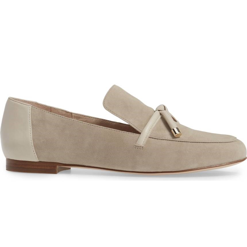 Vegan Suede Khaki Round Toe Bow Tie Flats Loafer Shoes for Women