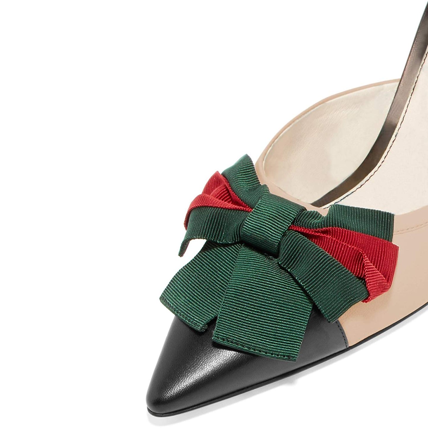 Women's Black and Nude Bow Stiletto Heel Mules Shoes