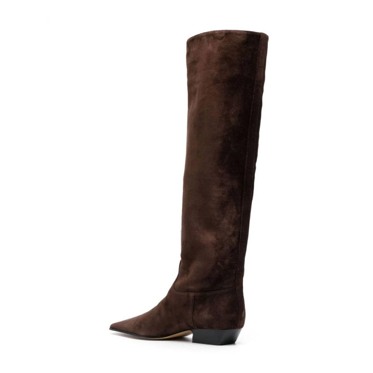 Brown Pull-On Low Heel Knee High Boots for Women with Square Toe