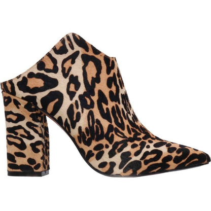 Women's Brown Leopard Print Pointed Toe Block Heels Mules Shoes