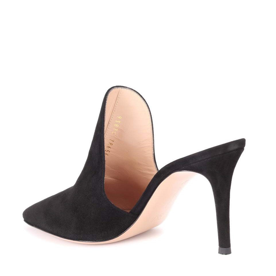 Black Vegan Suede Loafers for Women Pointy Toe Stiletto Heels Mules