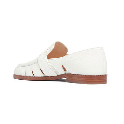 FSJ White Buckle Strap Cut Out Flats Business Casual Shoes for Women